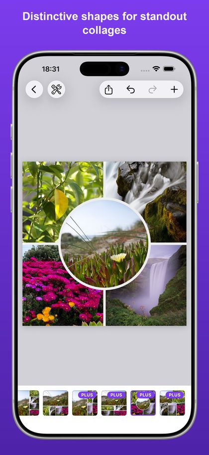 The Tilelily editor showing a square collage of five photos with a round tile in the middle.